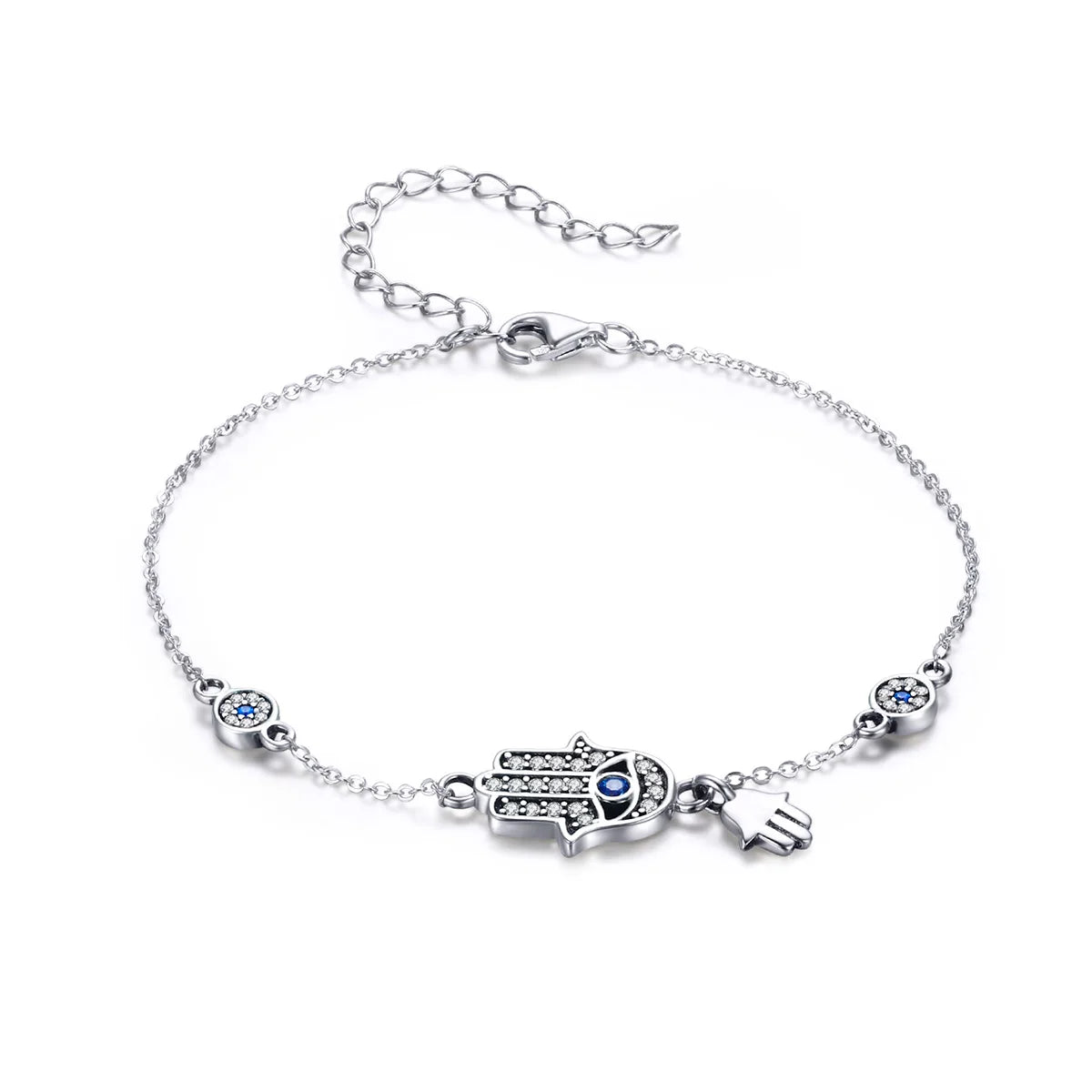 Authentic 925 Sterling Silver Hand of Fatima Fine Chain Bracelet for Women Lobster Clasp Classic Jewelry-SCB079