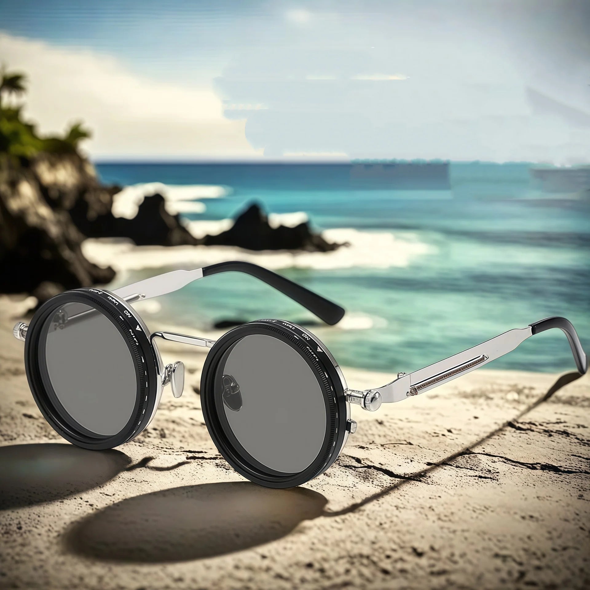 High-End 9 Gears Nd Filter Adjustable Tint Sunglasses UV400 Round Punk Fishing Driving Polarized Sunglasses