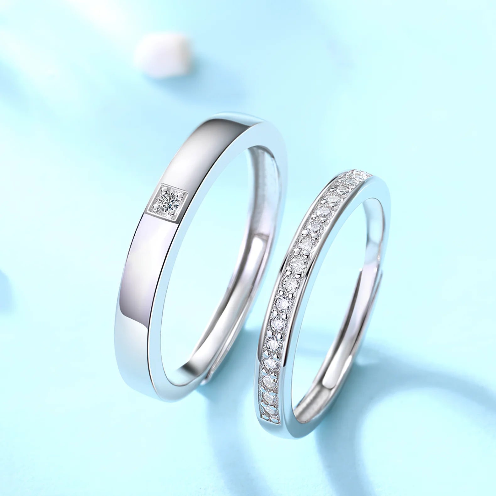 925 Silver Fine Wedding Jewelry Adjustable Shiny Moissanite Ring Couple Eternity Engagement Wedding Band Ring
