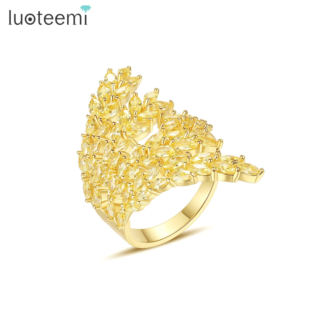 LUOTEEMI New Trendy Dubai Finger Luxury Cubic Zirconia Lady Open Bling Geometric Long Women Big Ring