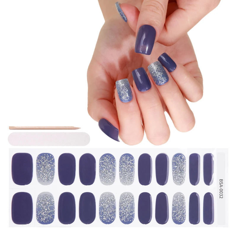 New Technique UV Bake 100% Pure Polish Non-Toxic UV Free Gel Nail Stickers & Wraps with Glitter Finish for Easter Application