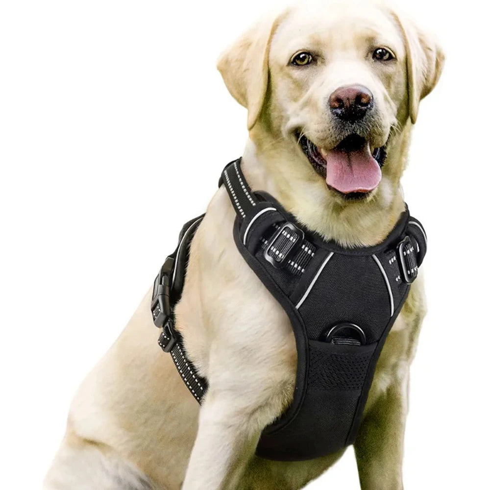 Adjustable Nylon Dog Harness Reflective Solid Pattern Tactical Button RIBBONS for Small Breeds Fashion Pet Collar Leash