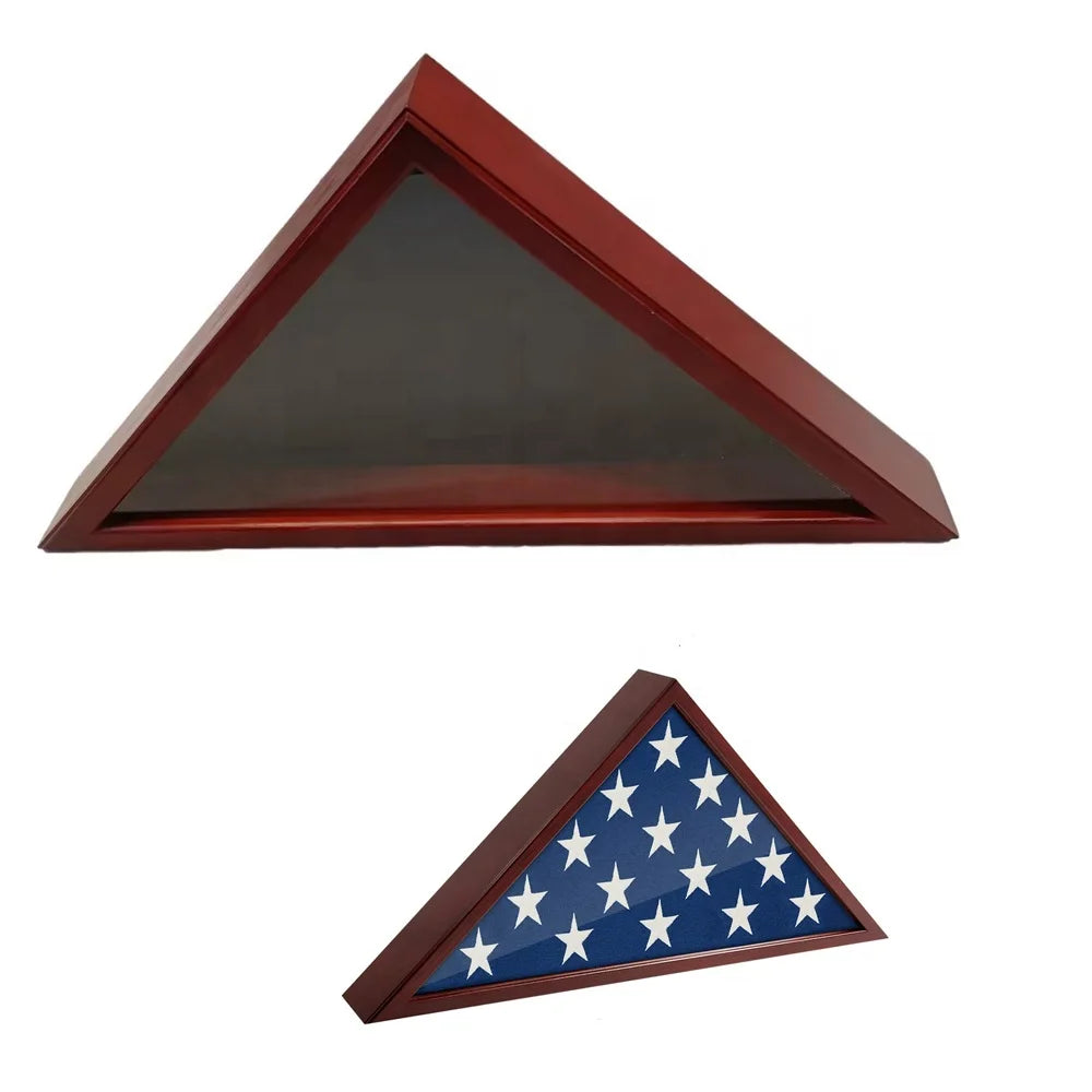 Custom Pine Wood Flag Display Case Memorial Shadow Box Wall Mounted Glass Acrylic Cover