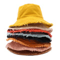 Raw Hem Sun Hat for Women Monochrome Wide Brim Hat Summer Travel Distressed  Packable Cotton Bucket Hat