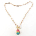 Fashion Collar Statement Hip Hop Chunky Freshwater Pearl Paper Clip Chain Choker Necklace Multicolor Rainbow Druzy Necklace