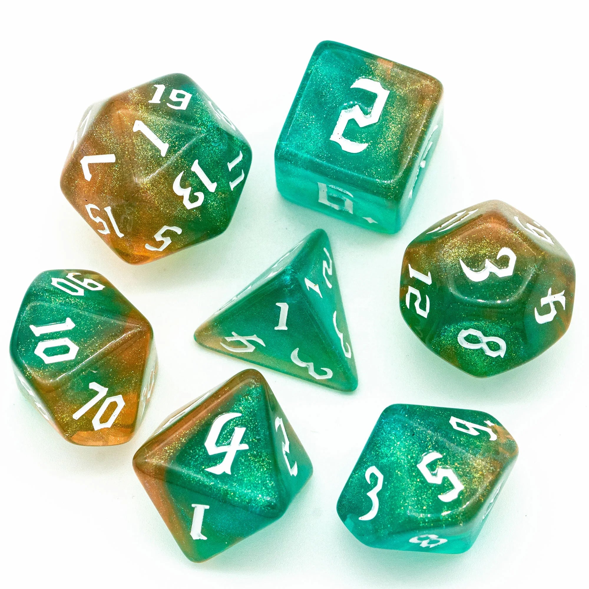 Udixi Polyhedral Glitter Acrylic Plastic RPG Custom logo Dungeons and Dragons Dice Set Brown&Blue