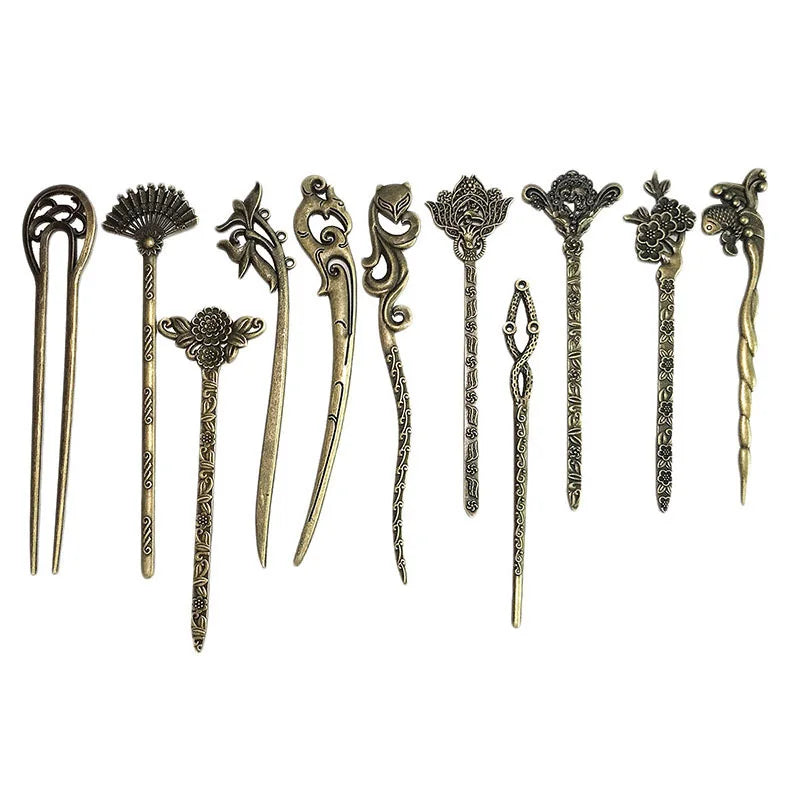 Vintage Personalized Metal Hair Sticks Bulk Chinese Hair Pin Fork Chop Stick Antique Bronze Hairpin Accessories Hair Chopsticks