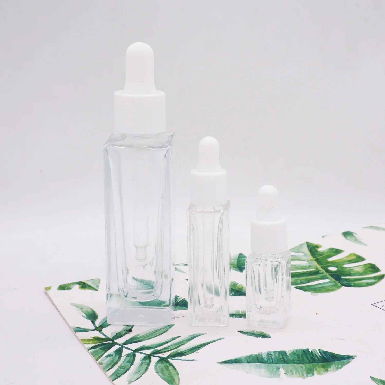 15ml 30ml Glass clear square Serum Bottle with White Dropper Lid