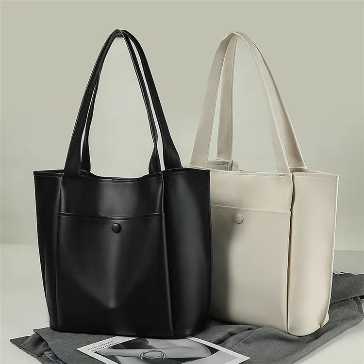 Hot Selling Women's Vintage Work Tote Bag Office Lady Solid Color PU Leather Portable Handbag Open Winter/Autumn/Spring/Summer