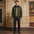 Men's Vintage Diamond Quilted Jacket with Corduroy Collar Winter Cotton Padded Casual Coat with Pockets
