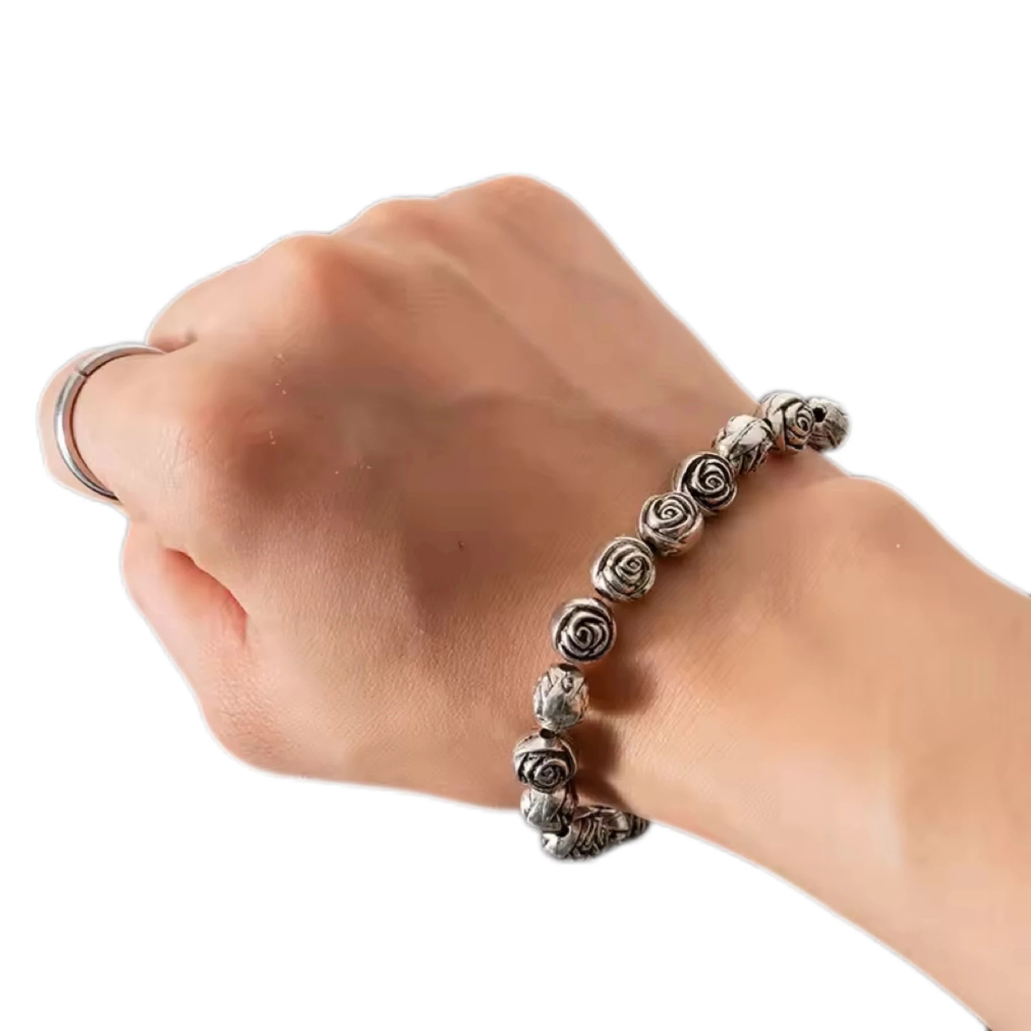 Round with Rose Antique Silver Tibetan Style Plastic Beads