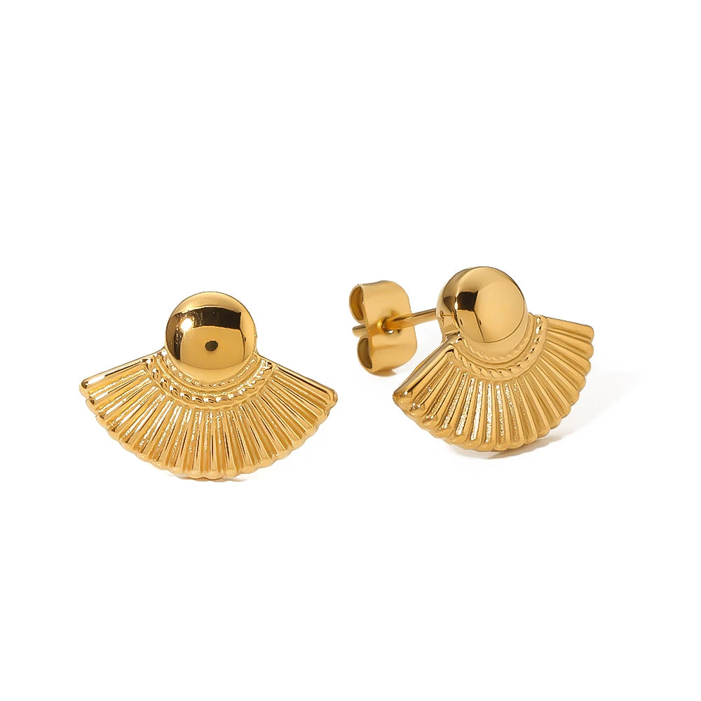 Minimalist Stainless Steel PVD Plating Metal Fan Shape Half Circle Women Stud Earrings Non Tarnish Accessories