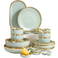 Western Style Black with Golden Rim Plate Bowl Dishes Spoon Green Ceramic  Tableware Set