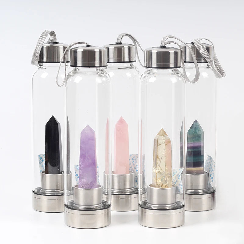 Wholesale Natural Gemstone Infused Elixir Glass Crystal Water Bottle Quartz Stones for Healing Other Crystal Crafts