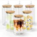 16 oz Sublimation Glass Blank Bamboo Lid Clear Mason Jar Cup Plastic Straw Iced Coffee Juice Drink Cup Botella Sublimable