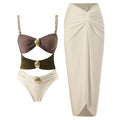 2025 European American Women's 2 Piece Set Handmade Spandex/Polyester Swimsuit High Waist Bandeau Slim Long Skirt Colorblock