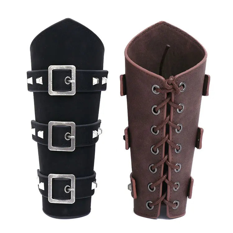 SC Fashion Super Wide Riding Lace-Up Wristband Arm Guard Men Punk Medieval Viking Pirate Cosplay PU Leather Arm Armor Bracelet