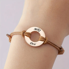 2024 Personalized Customized Logo Colorful Rope Adjustable Bracelet Stainless Steel Blank Engraved Round Bracelet
