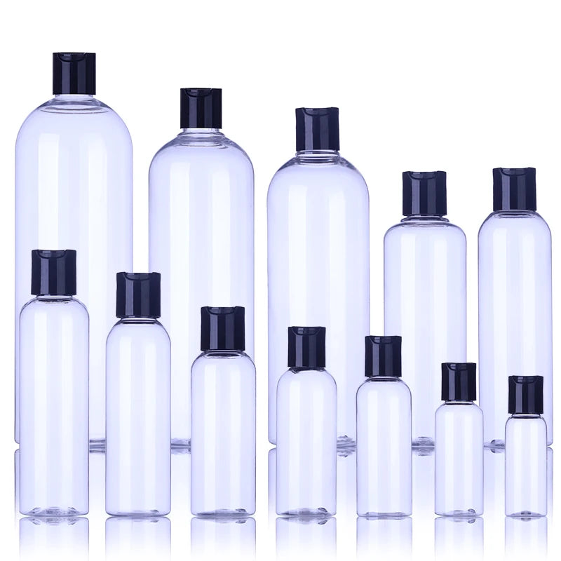 Press Cap PCR PET Plastic Bottle Transparent clear Round Bottle 1OZ 2OZ 3OZ 4OZ 5OZ 6OZ 7OZ 8OZ 10OZ 16OZ 22OZ 25OZ 30OZ 35OZ