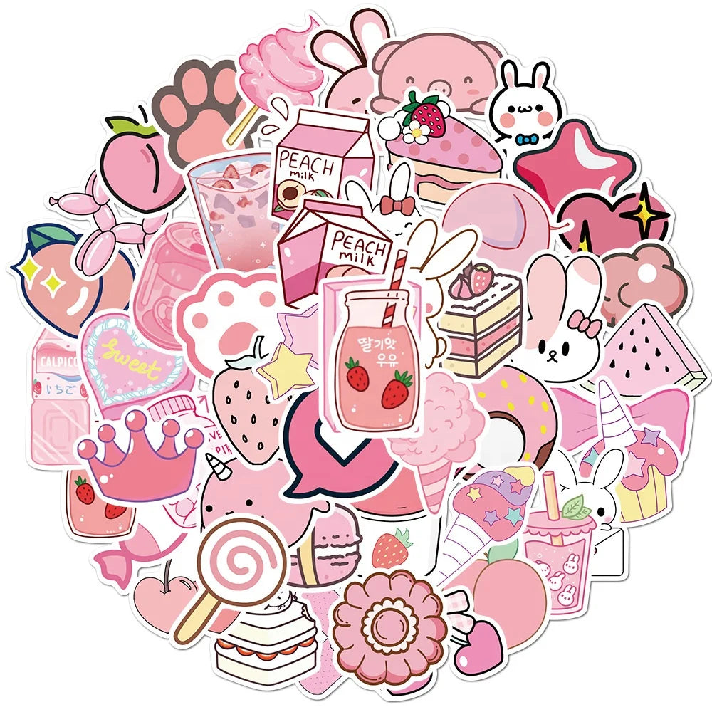 50Pcs New Pattern Cute Pink Kawaii Sticker Label Graffiti Vsco Fresh Vinyl Stickers