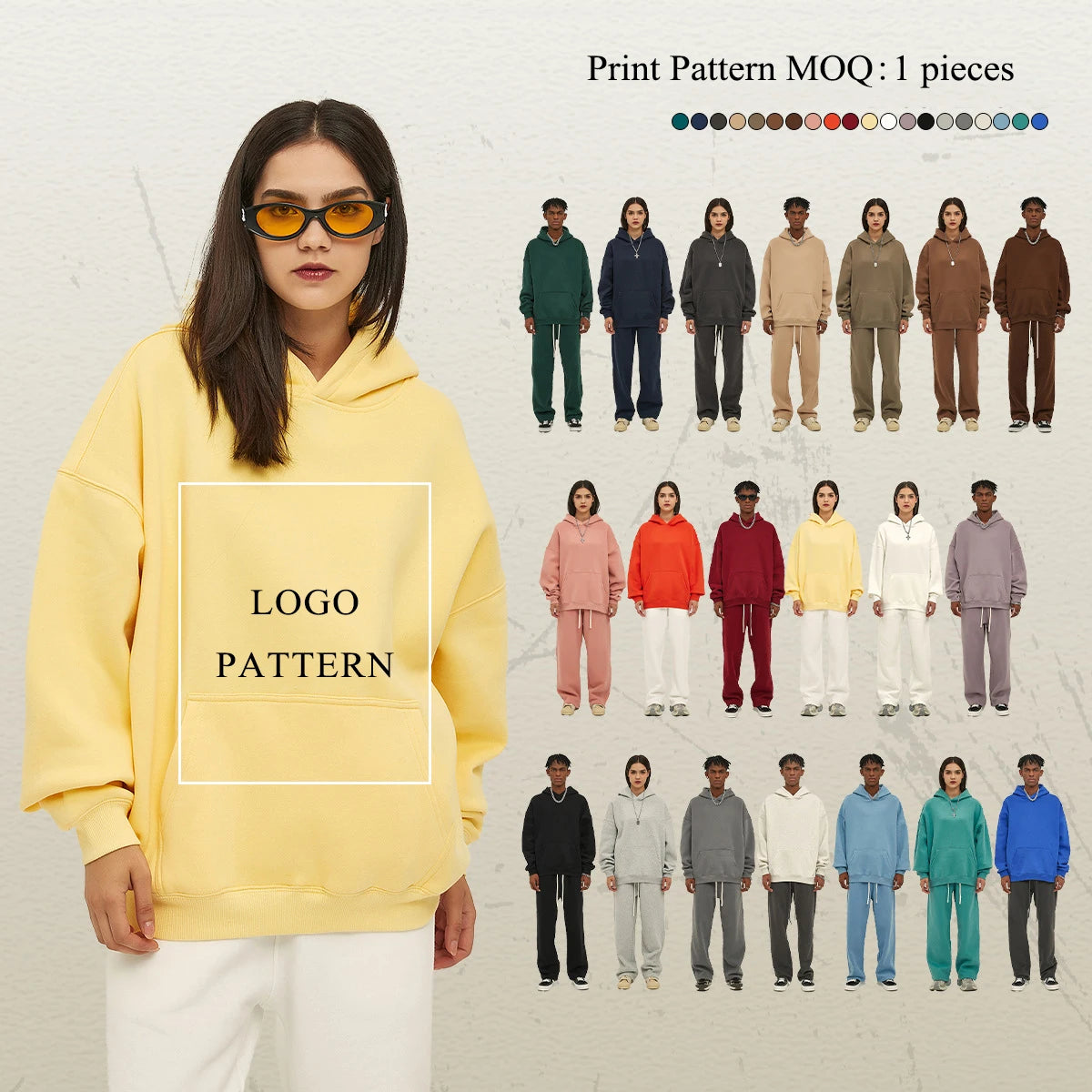 New Puff Printing Mens Oversized Pullover Sweatshirts 350g Fleece Mens Hoodies