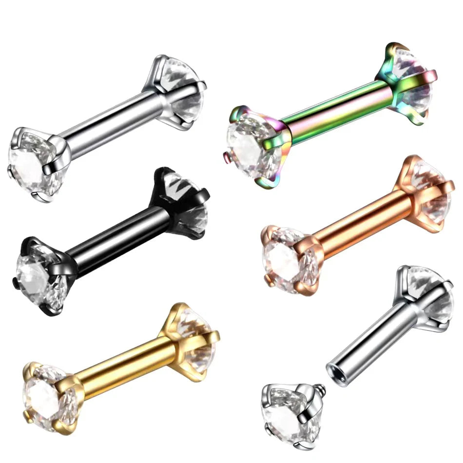 Latest Style 14k Titanium Zircon Double Head Earrings with 16g Diamond F136 G23 Body Jewelry Piercing Straight Bar