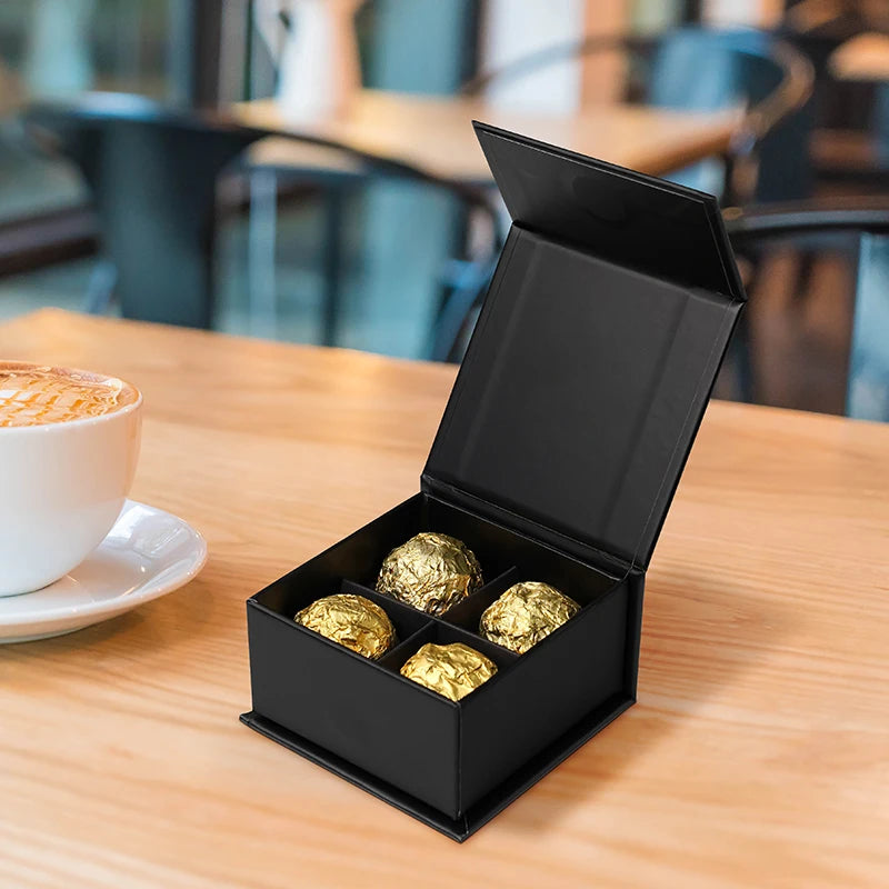 Wholesale 4pcs Luxury Chocolate & Black Packaging Boxes 2mm Thick Dividers Foil Specifications UV Advantage Featuring Your Logo