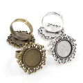 5pcs/lot 14mm  Inner Sie Bronze Antique Silver Plated Round Adjustable Ring Blank Base Settings Fit 14mm Glass Cabochons Rings