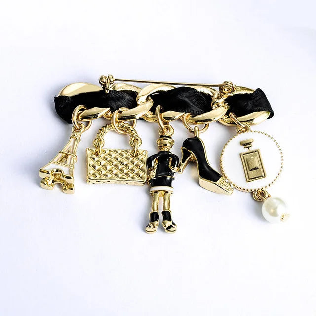 Jachon Twisted Pearl Brooches for Women Link Pins Hanging Style Brooch