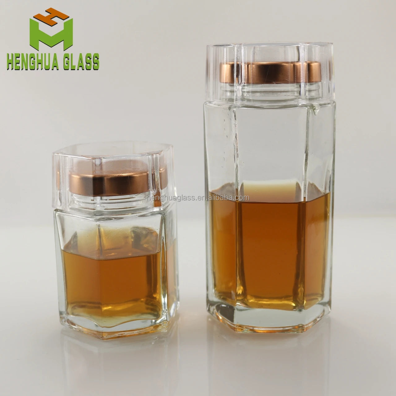 Luxury 250g 500g Honey Glass Jar 180ml 360ml Hexagonal Flint Glass Honey Food Storage Jam Candy Jars with Metal and Plastic Cap