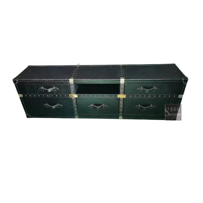 Custom High Quality Luxury Leather TV Cabinet with Storage Drawers Floor Stand Console for Bedroom and Living Room