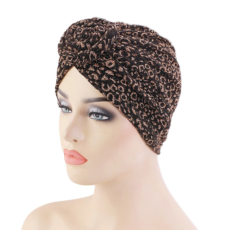 Wholesale in Stock Hot Women Knotted Plain Top Knot Turban Hat  Solid Shinny Twist Knot Turban for Ladies