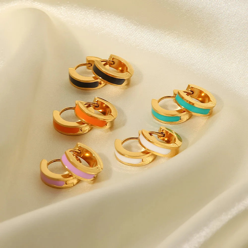 Stainless Steel 18K Gold Plated Earring Hoops Waterproof Color Drip Oil & Enamel Huggie Earrings Classic Style Jewelry