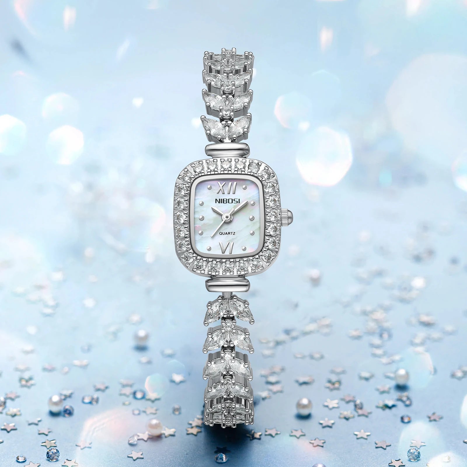 NIBOSI 2675 Women Bling Luxury Wrist Watch Dreamy Fishtail Chain Strap Zirconia Diamond Bracelet Female Quartz Watches
