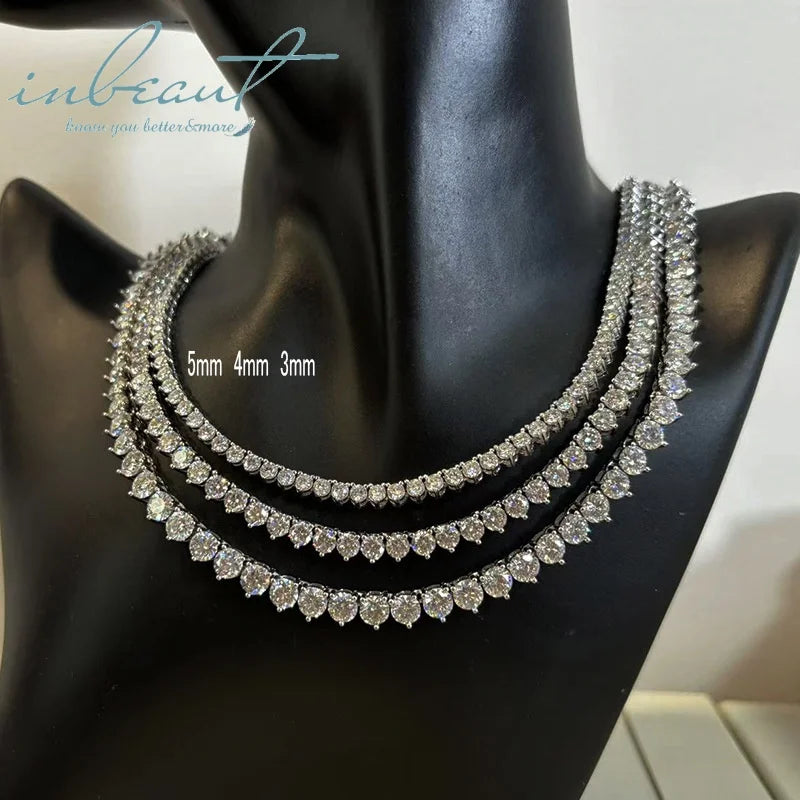Silver 925 Original Brilliant Cut Diamond Test Past All 4mm 5mm D Color Moissanite Tennis Necklace for Wedding Fine Jewelry