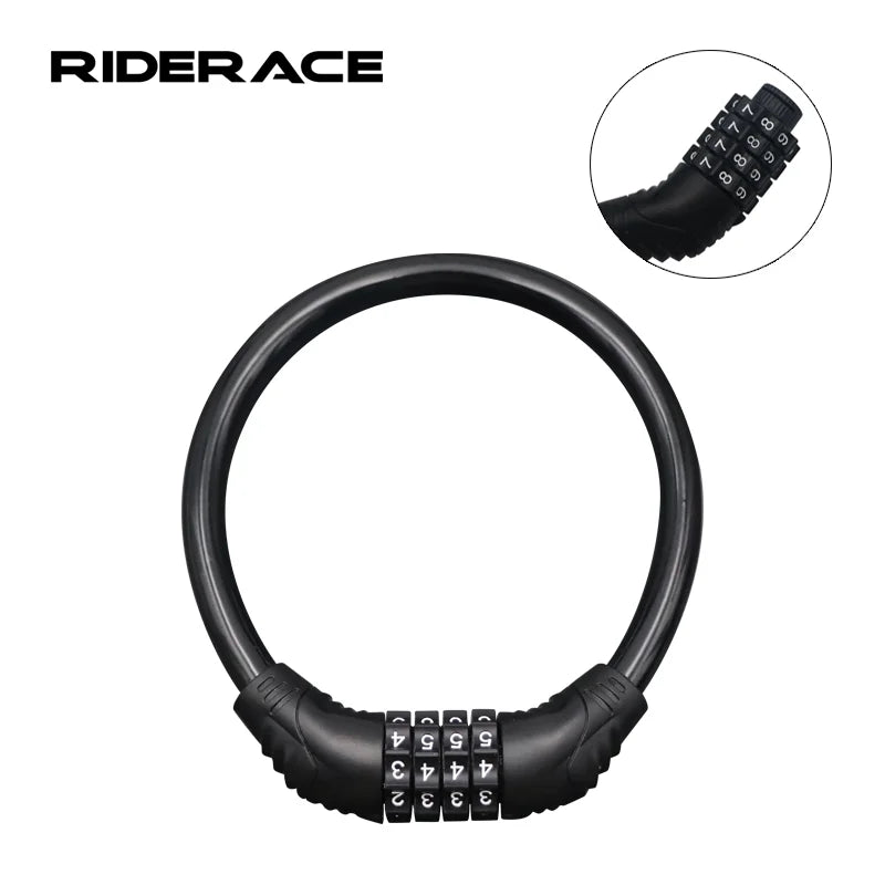 RIDERACE Mountain Bicycle Anti-theft Ring Lock Four-digit Combination Password Cable Lock Durable Road Bike Motorcycle Equipment
