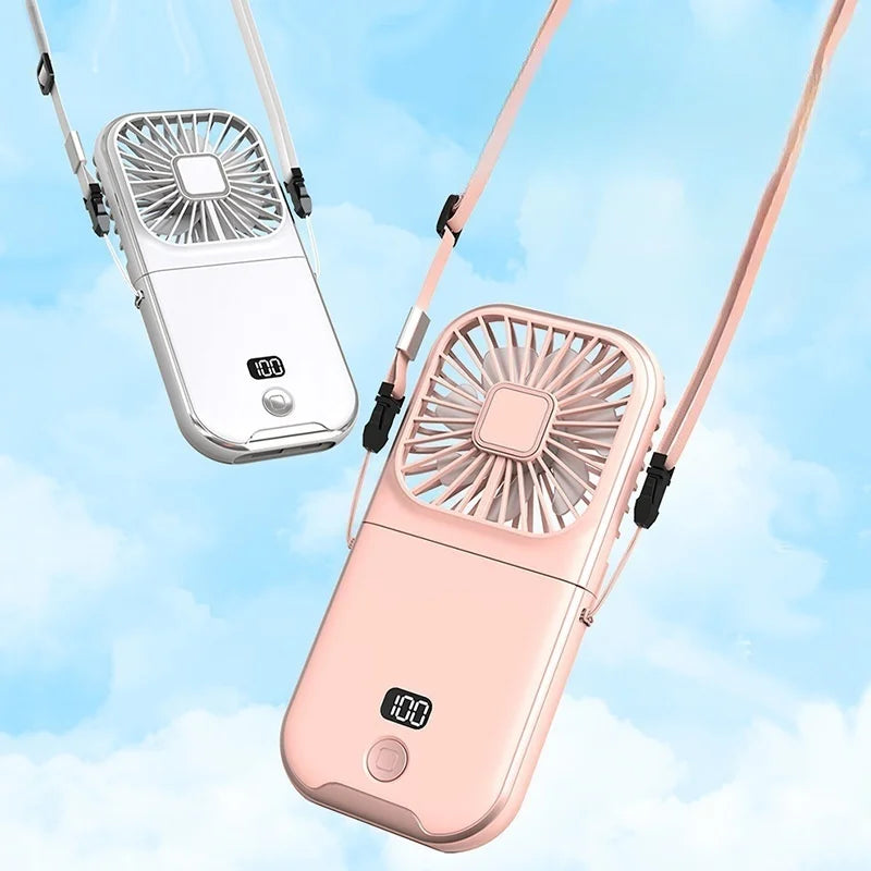 3000mAh Bank 180 Degree Folding Mini Portable Desktop Air Cooling Fan Outdoor Hand Fan Hanging Neck Fan-Made Plastic Battery