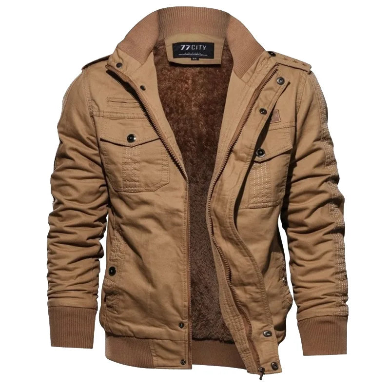 Hot Sale Large Size Men's Casual Stand Collar Coat Autumn Winter Cotton Velvet Padded Cargo Jacket Design