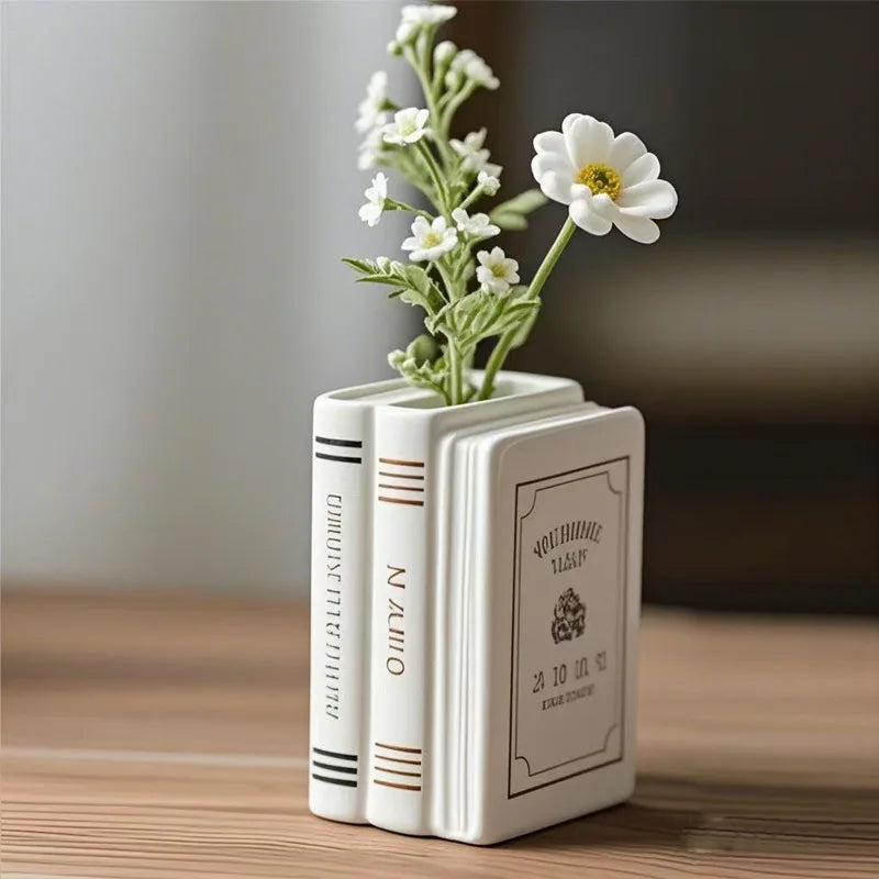 Creative European Book-Style Ceramic Vase Handmade Porcelain Transparent Glaze for Home Flower Decoration Dry Vase Cross Border