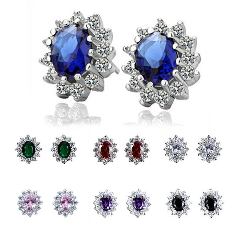 CAOSHI Beautiful Party Gifts Sun Flower Earrings Multi Colors Cubic Zirconia Colorful Oval Flowers Silver Stud Earring for Women
