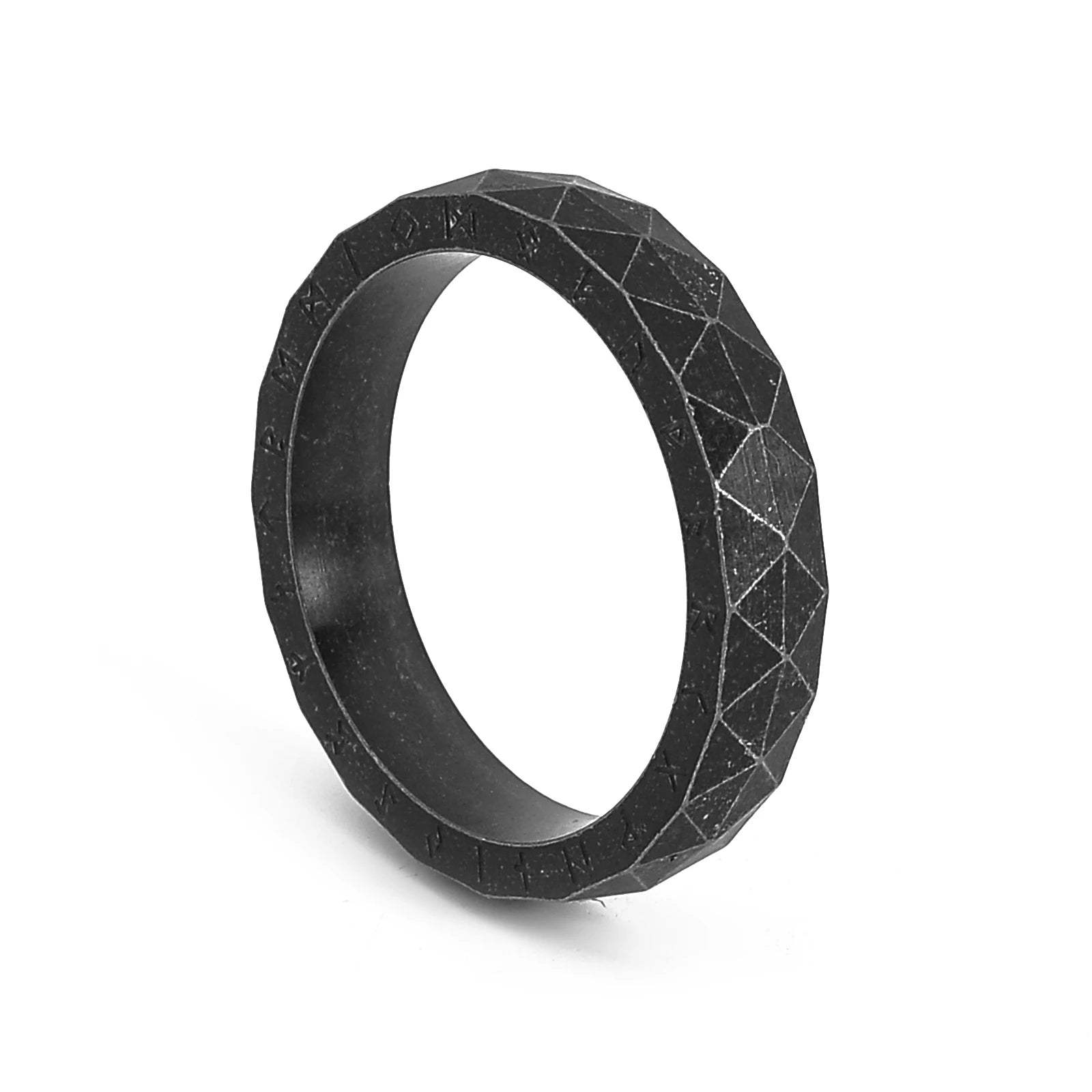 Nordic Design Souvenir Antique Black Stainless Steel Norse Rune Ring Viking Jewelry