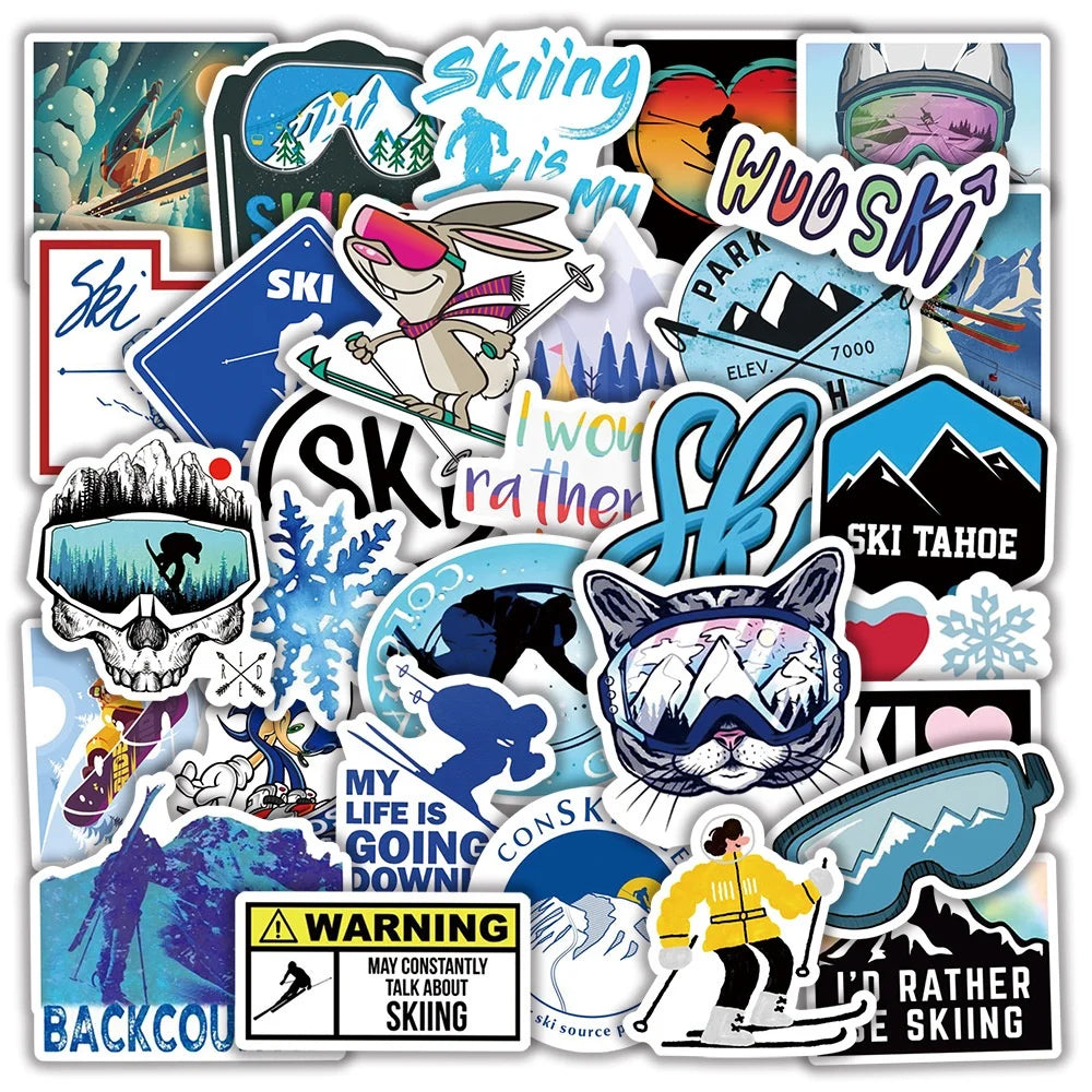 50Pcs Ski Skiing Cool Adventure Sport Graffiti Sticker for Boy Skateboard Luggage Laptop Bike Outdoor Sports Stickers