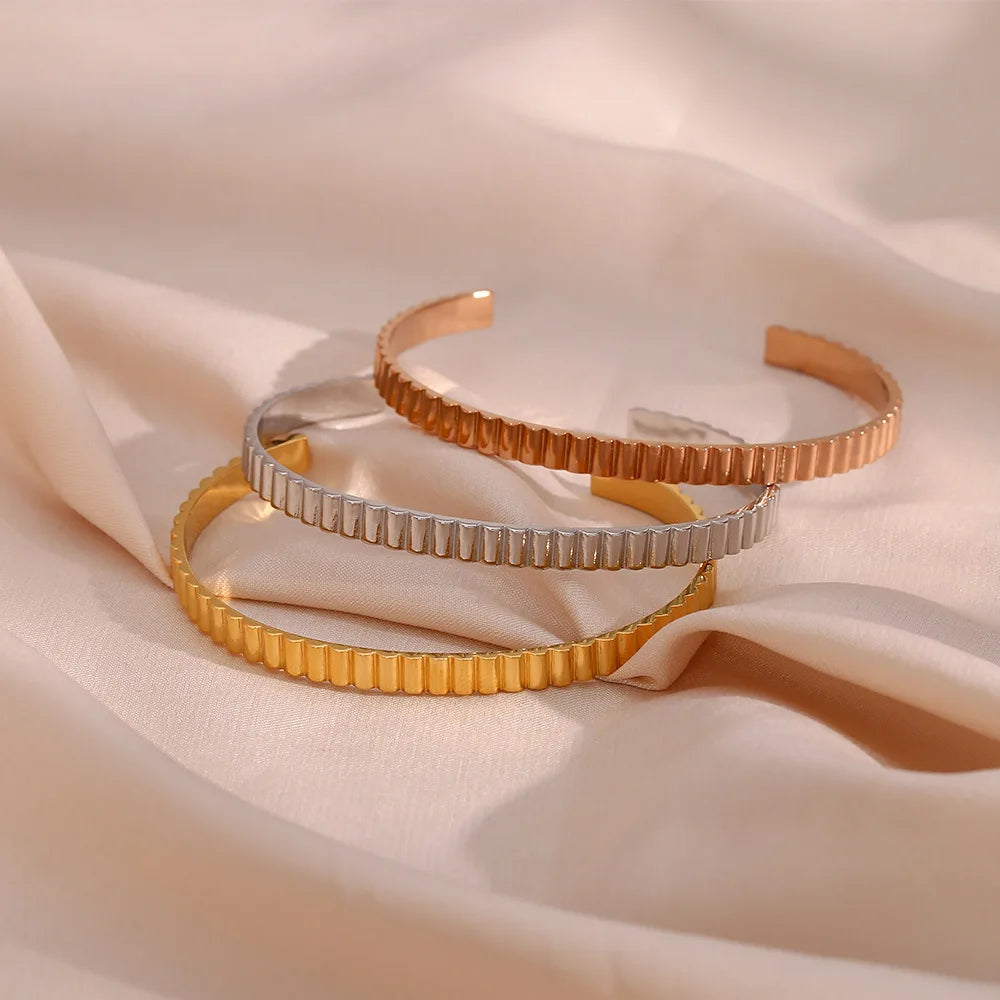 Punk Non Tarnish Plain Cuff Bangles Rose Gold Silver Gold Plated Three Dimensional Square Stainless Steel Bangles