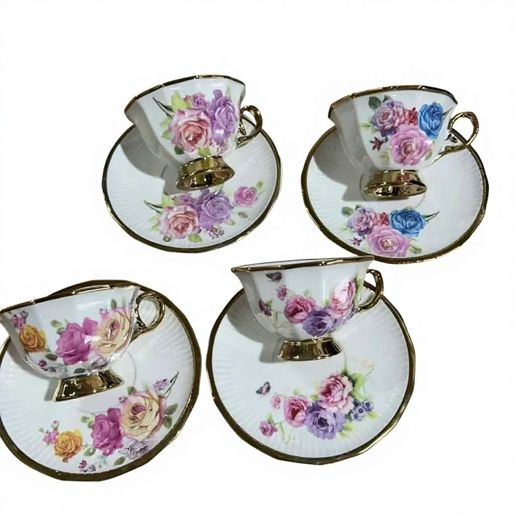 Factory Directly Sale Ceramic Tea Espresso Tea Cup Sets and Saucer Wholesale 90ml Tea Cups and Saucers Set 12