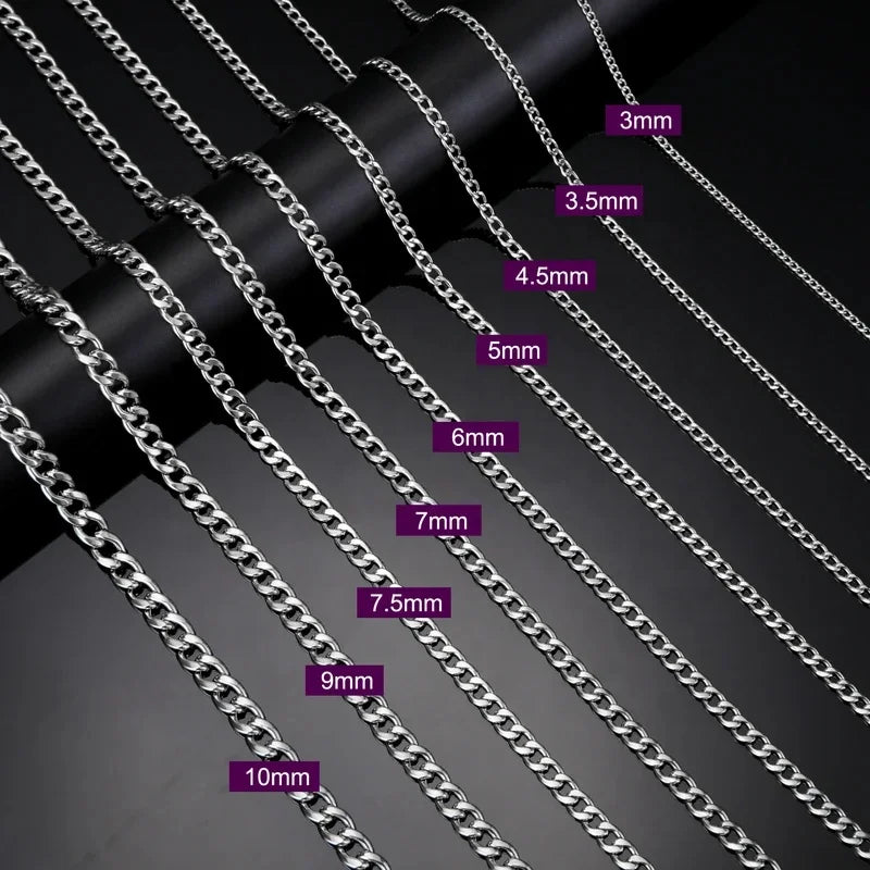 Long Curb Cuban Chain Necklace for Men Women Classic Punk Hiphop Stainless Steel Gold Color Metal Wide Chains Jewelry Wholesale