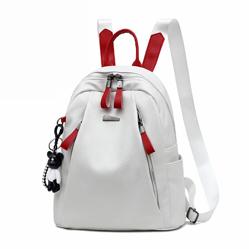 Fashionable Waterproof School Backpack for Women Solid Color PU Multi-Function Travel Bag with Zipper Closure