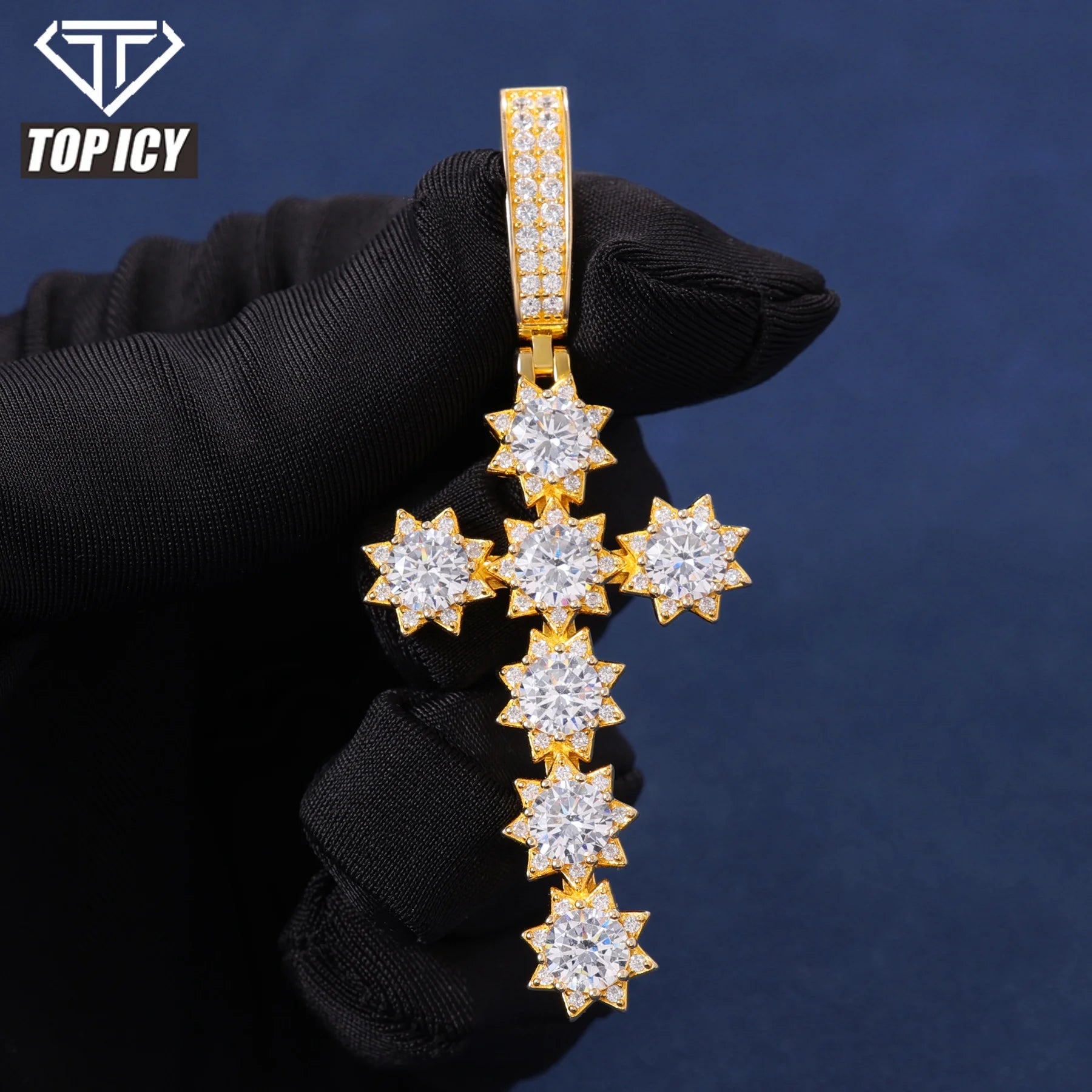 Trendy 925 Sterling Silver Flower Cross Pendant Jewelry Hip Hop VVS D Color Moissanite Diamond Pendant Necklace for Gift Wedding
