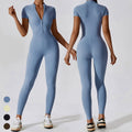 Custom Activewear Quick Dry Breathable Zipper Short Sleeve Leggings Jumpsuit Workout Rompers Jumpsuits Playsuits Bodysuits
