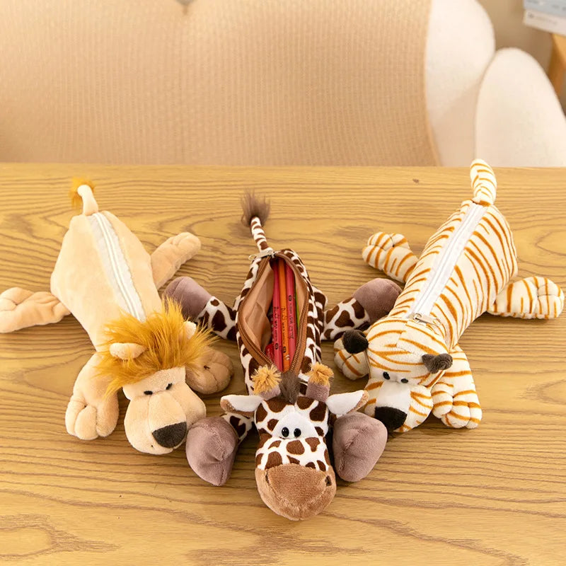 Creative Large Capacity Cartoon Animal Plush Fabric Digital Printing Pencil Case Boys Girls Multifunctional School Office Use