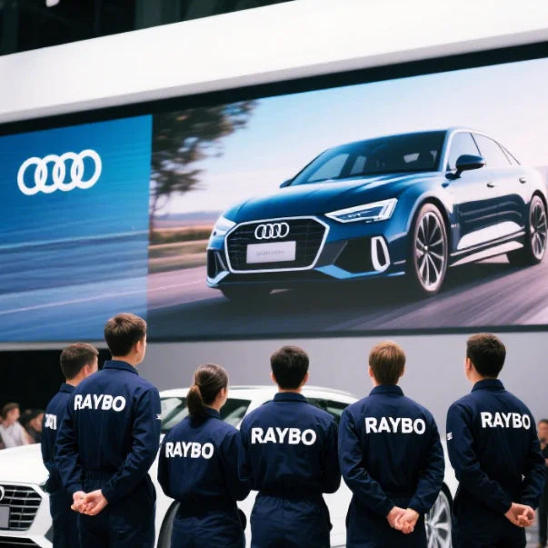 RAYBO Indoor Automotive Exhibition Movable LED Solutions Trade Show LED Video Wall Auto Expo LED Display Cases From El Salvador